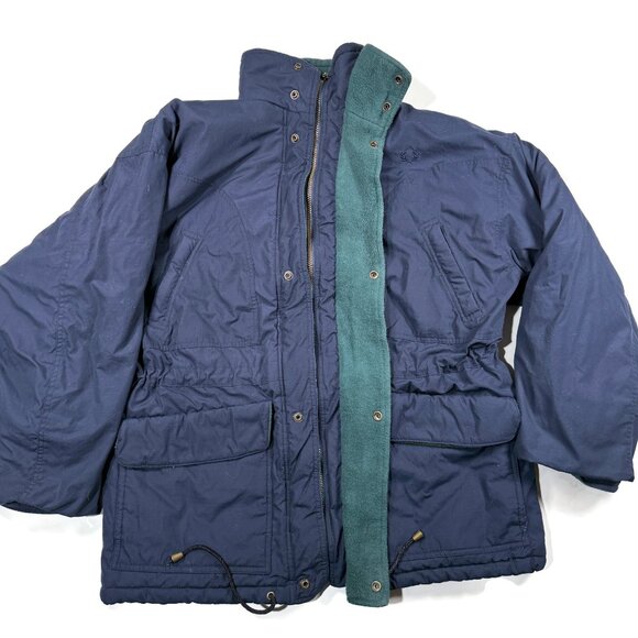Fred Perry Parka Jacket Blue Mens Large Zip Snap Winter Quilted Interior Coat - Picture 3 of 14